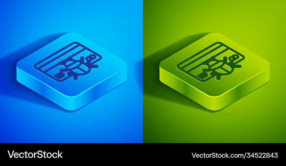 Isometric line system bug in credit card icon Isometric line system bug in credit card icon vector image