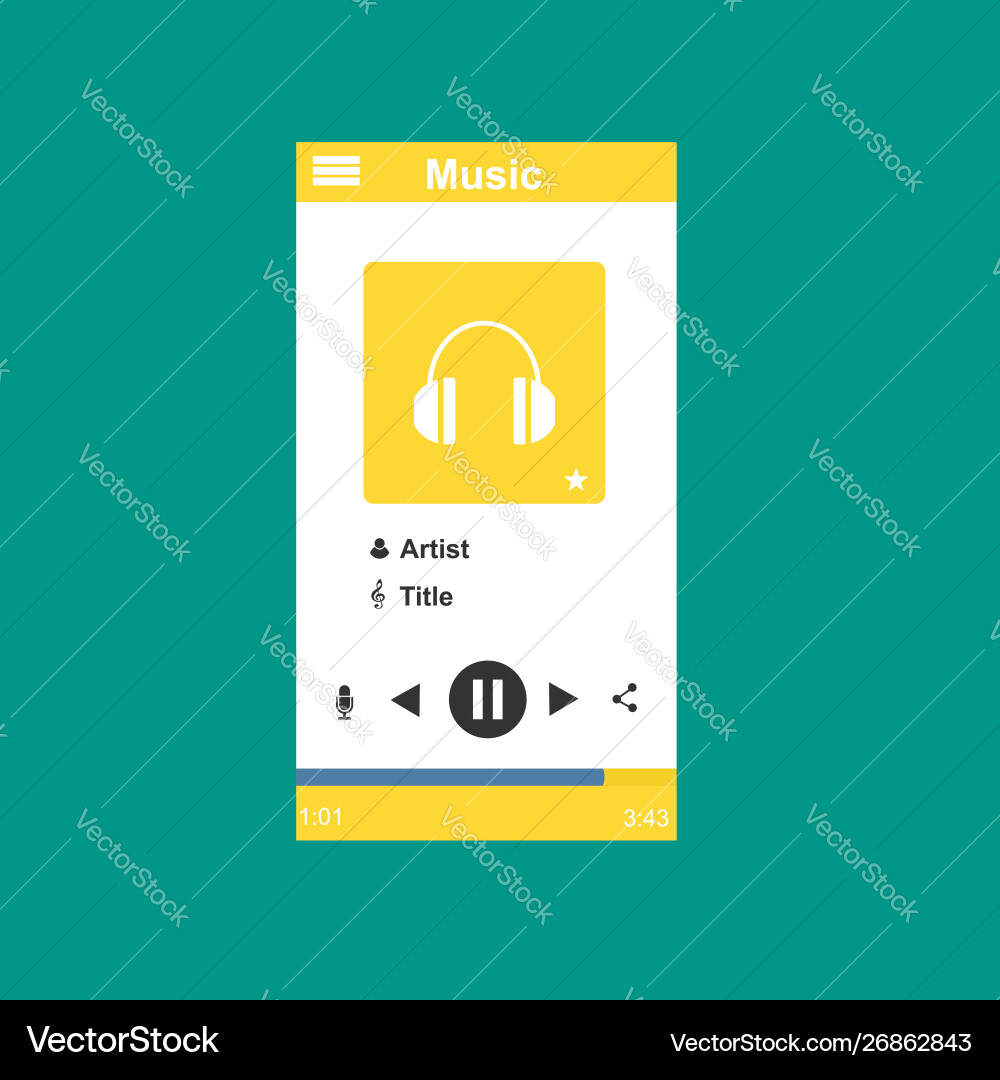 Media player application app template with flat Media player application app template with flat vector image