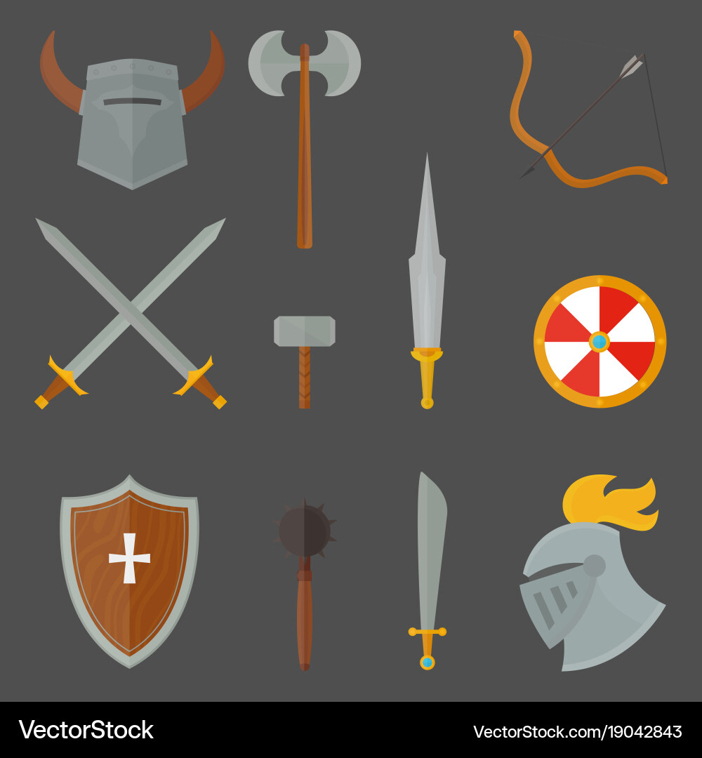Mittelalterliche Ritter und Waffen Vektorbild