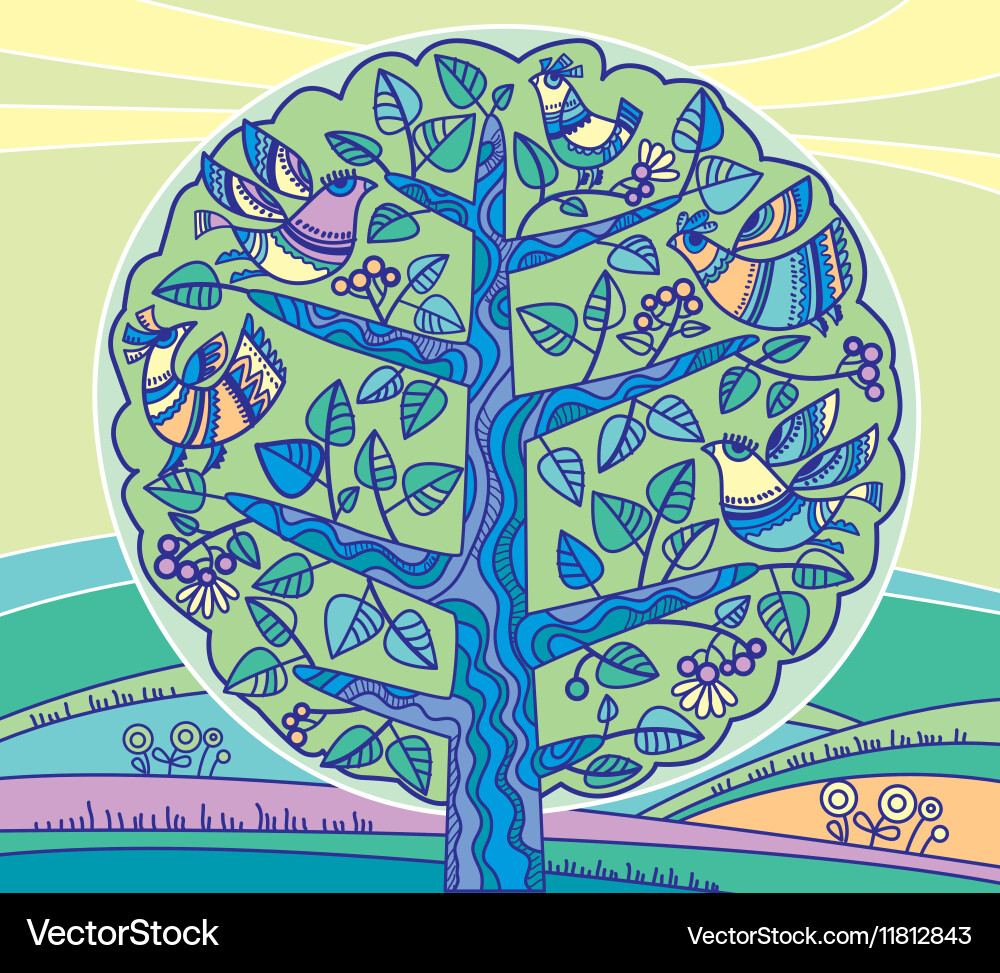 Peasant style bird on the tree vector image