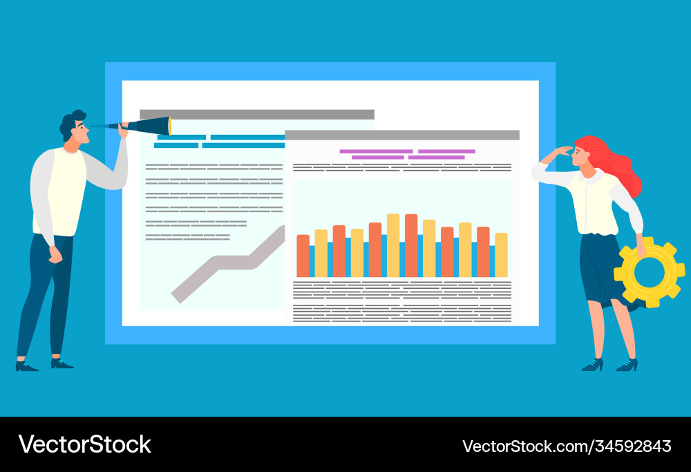 People standing near data graph statistics chart Vector Image