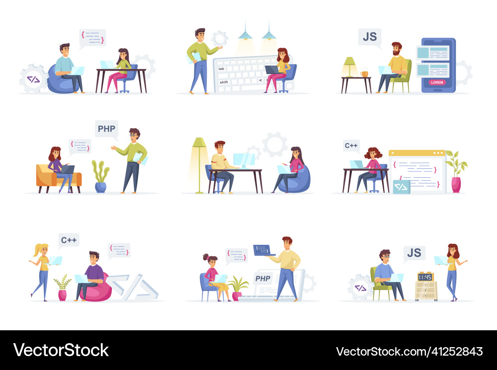 Programming scenes bundle with people Programming scenes bundle with people vector image