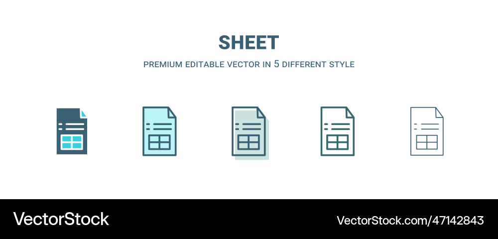 Sheet icon in 5 different style outline filled Sheet icon in 5 different style outline filled vector image