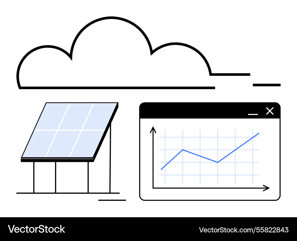 Solar panel with cloud and performance graph Solar panel with cloud and performance graph vector image