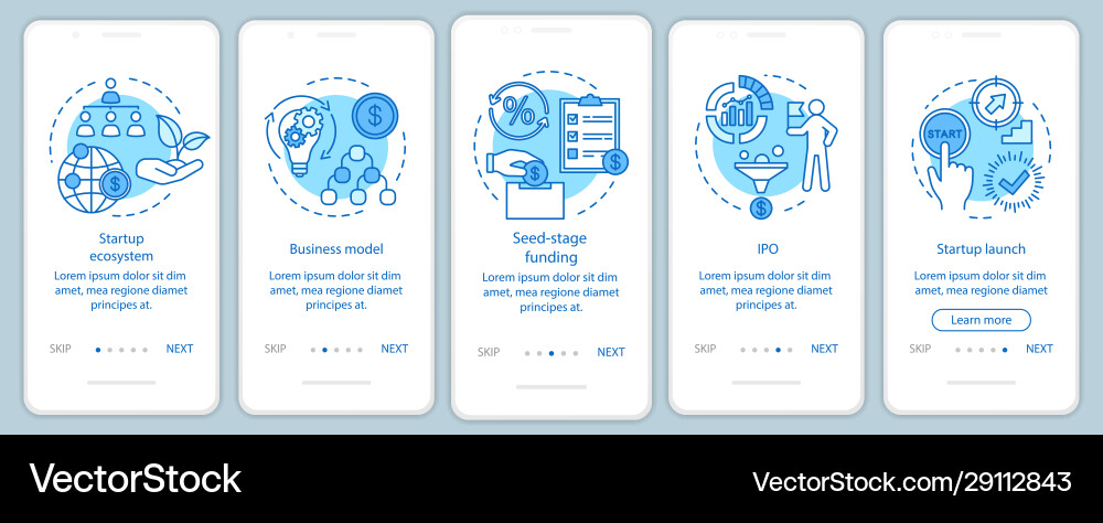 Startup onboarding mobile app page screen Startup onboarding mobile app page screen Vector Image