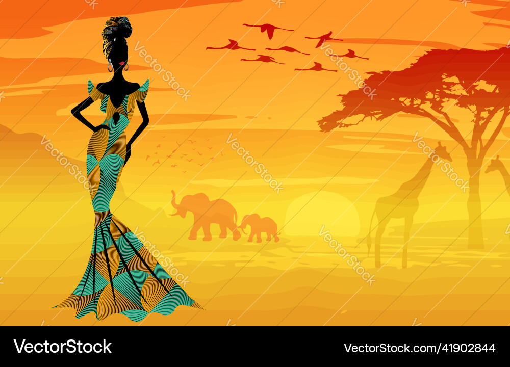 Afrikanische Frau Hintergrund Sonnenuntergang in Afrika Banner Afrikanische Frau Hintergrund Sonnenuntergang in Afrika Banner vektorbild