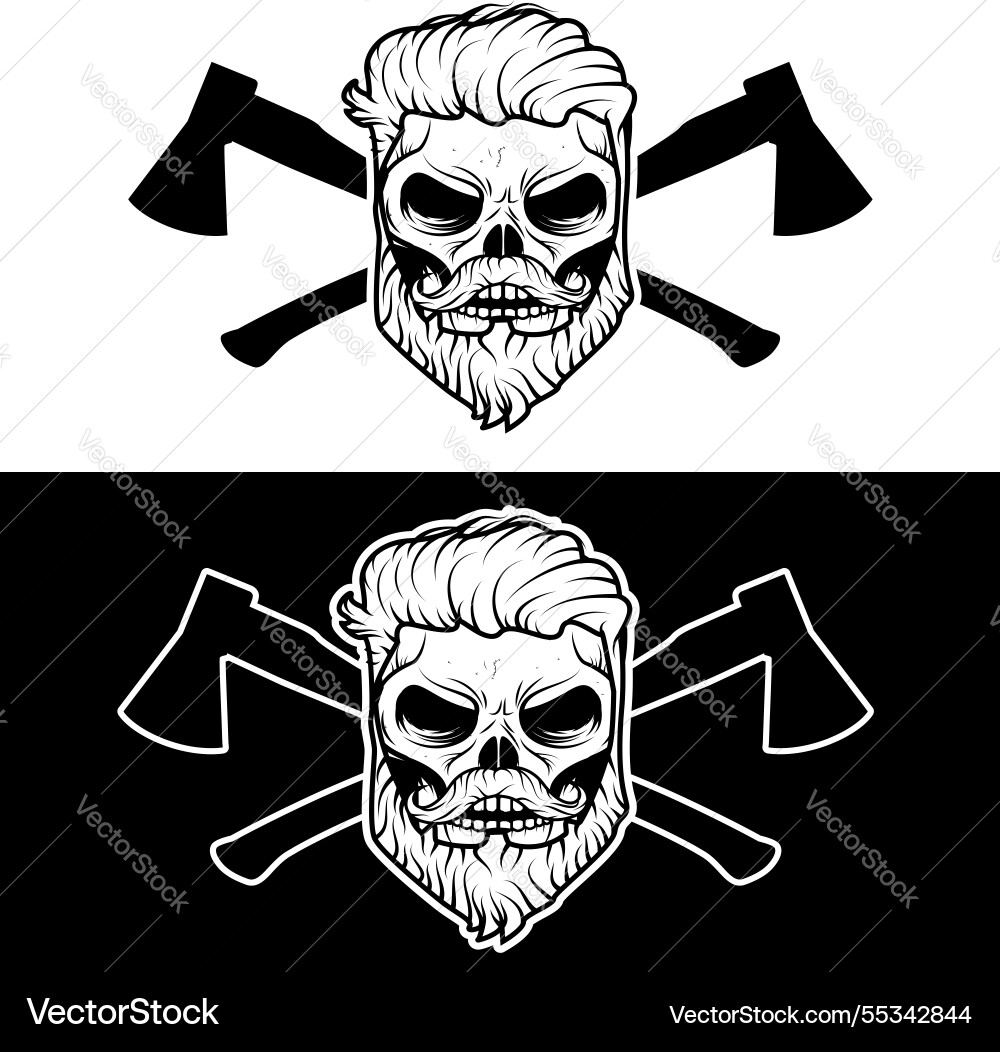 Beard power skull with and two axes Vector Image