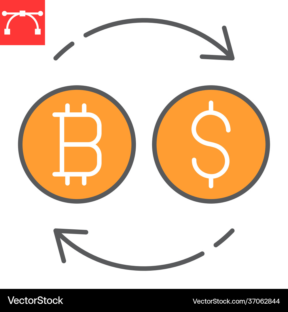 Bitcoin to dollar exchange color line icon btc – Royalty-Free Vector |  VectorStock