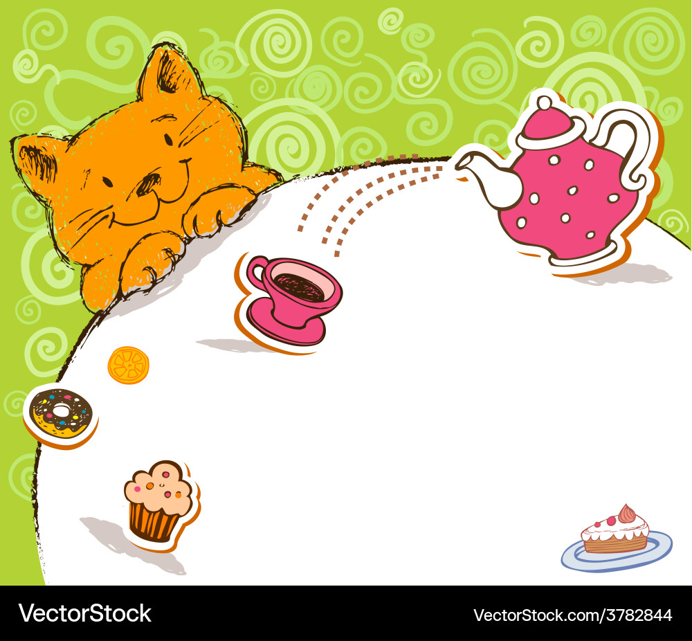 Greeting card with red cat and place for text vector image