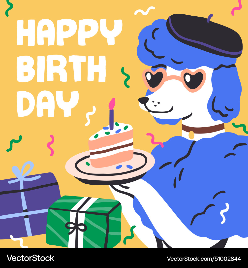 Happy birthday card design with stylish dog Happy birthday card design with stylish dog vector image