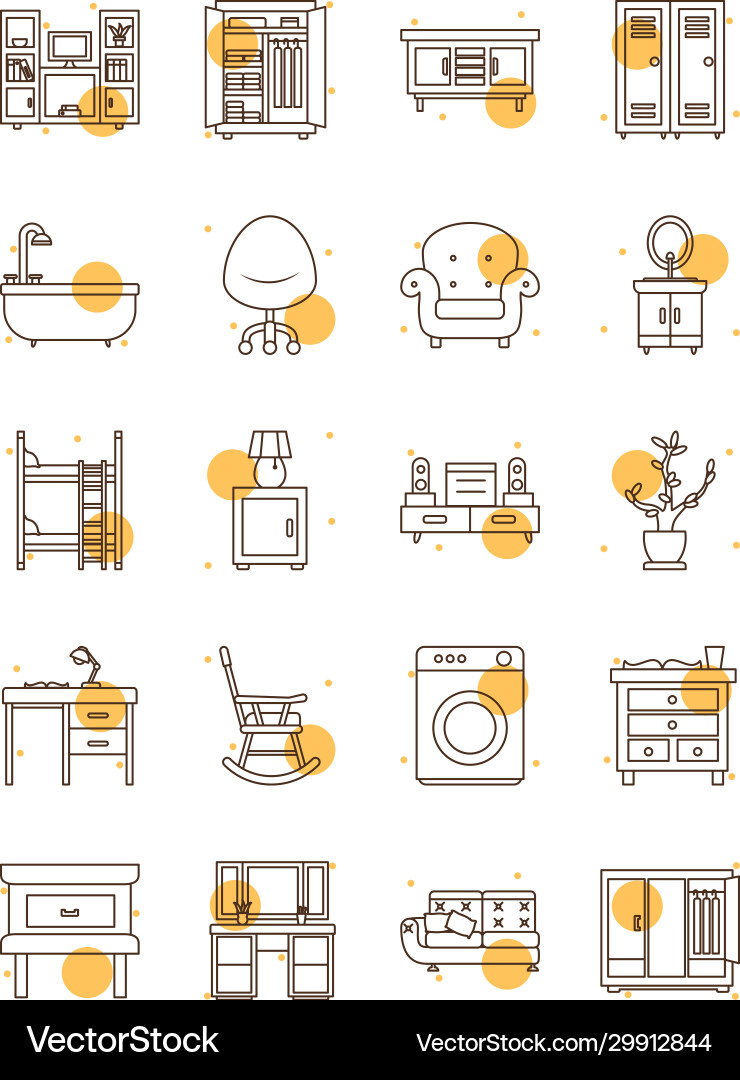 Isolated home block and line style icon set vector image