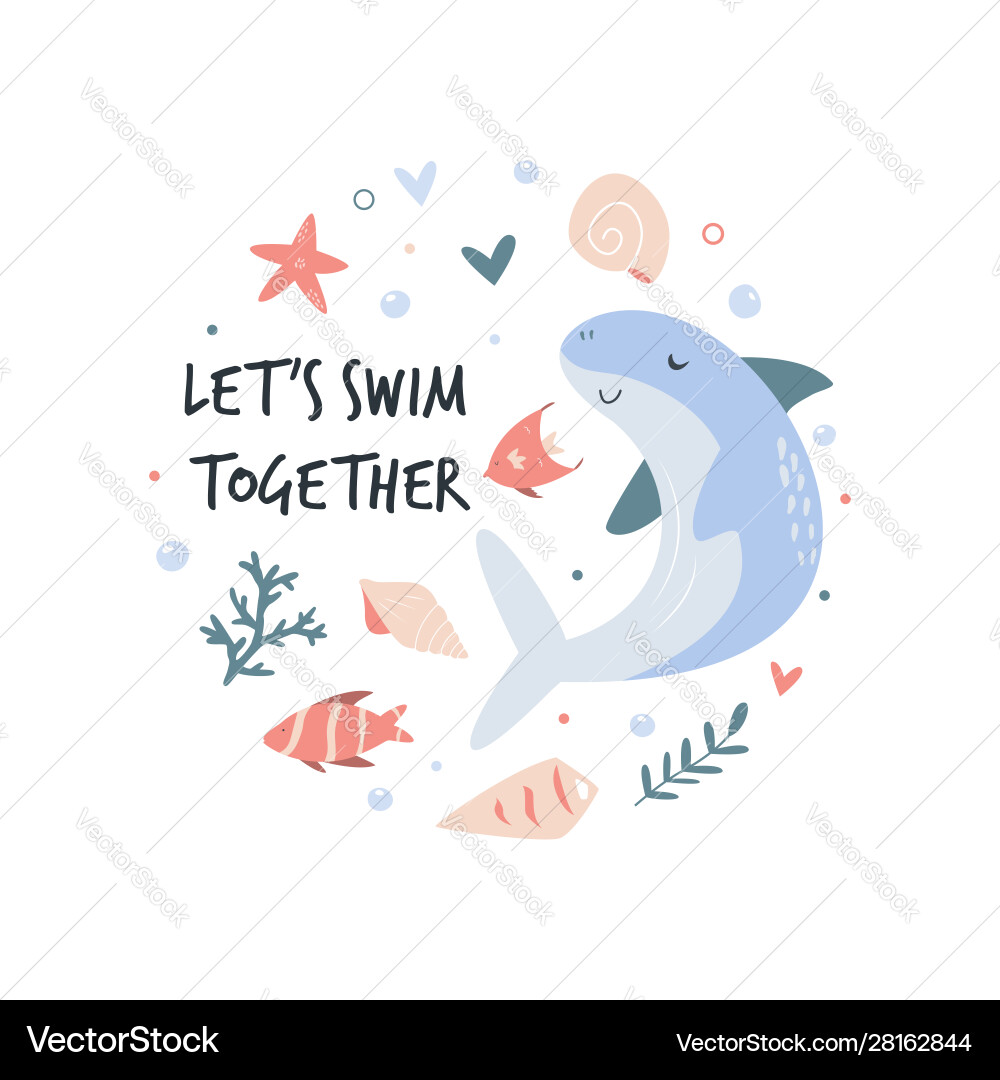 Kreis abstraktes Design mit niedlichen Hai und Fischen Kreis abstraktes Design mit niedlichen Hai und Fischen vektorbild