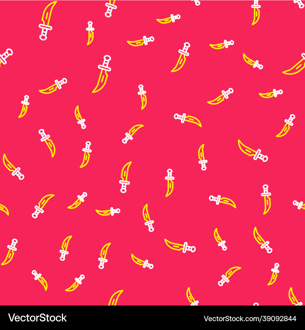 Line dagger icon isolated seamless pattern on red Vector Image