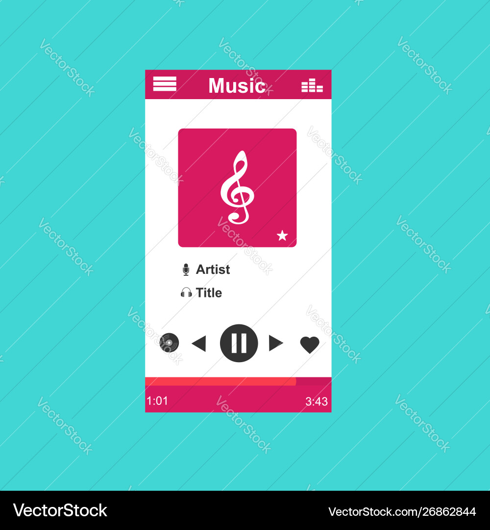 Media player application app template with flat Media player application app template with flat vector image