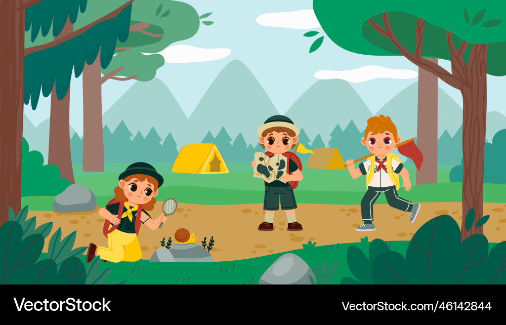 Scout kids action and adventure on nature vector image