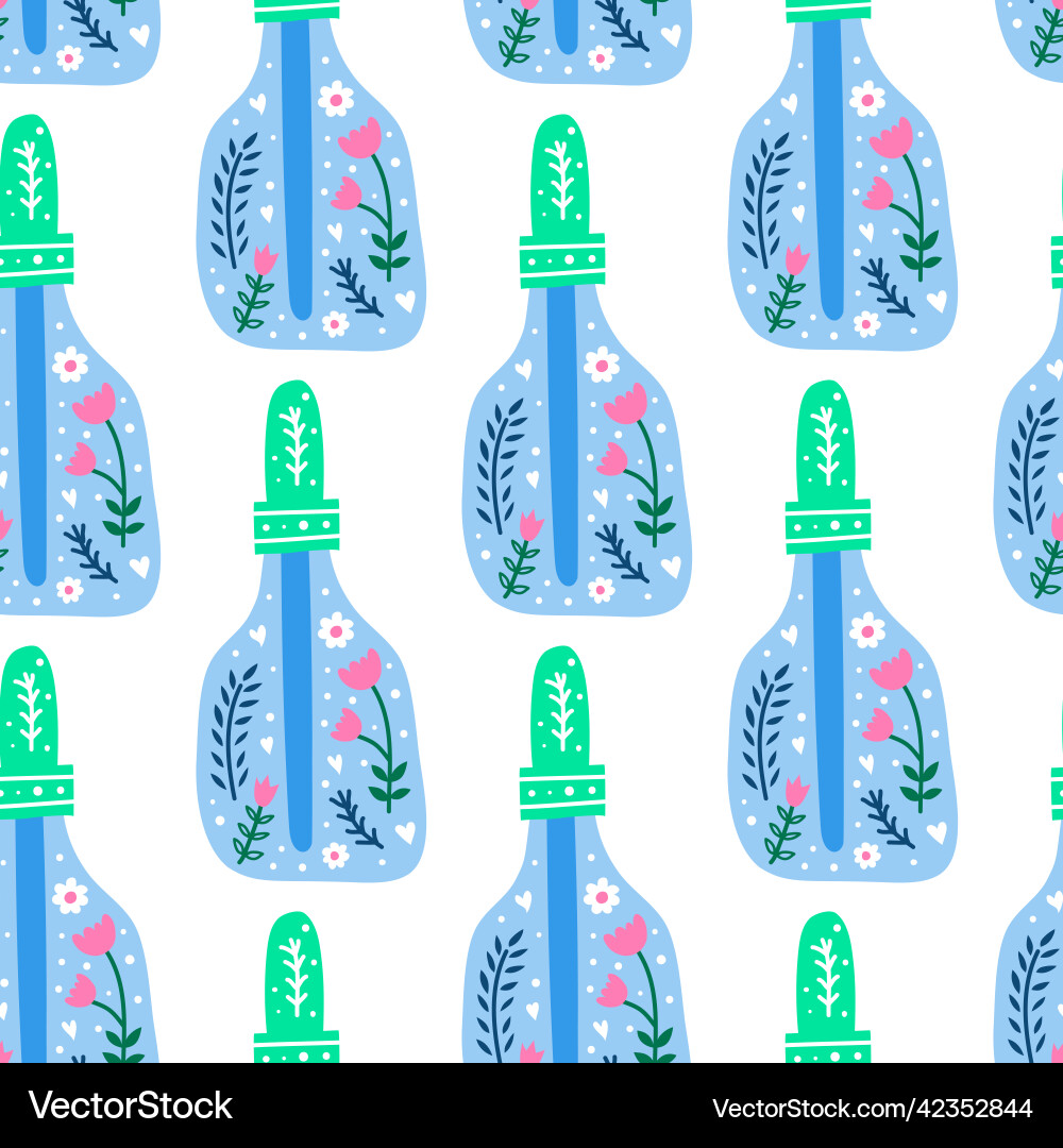 Seamless pattern with bottles and scandinavian Seamless pattern with bottles and scandinavian Vector Image
