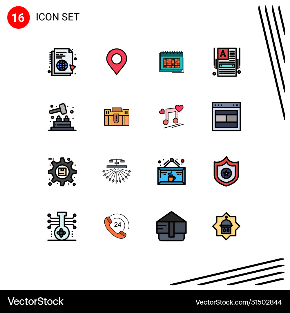 Set 16 flat color filled lines on grid vector image