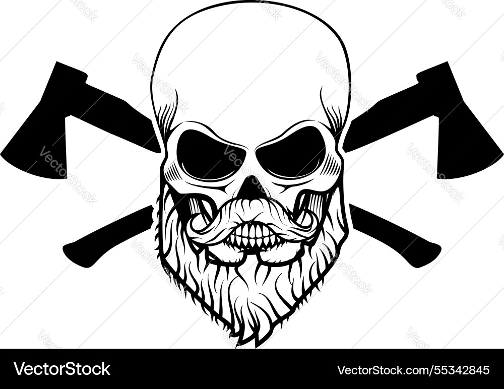 Beard power skull with and two axes Beard power skull with and two axes Vector Image