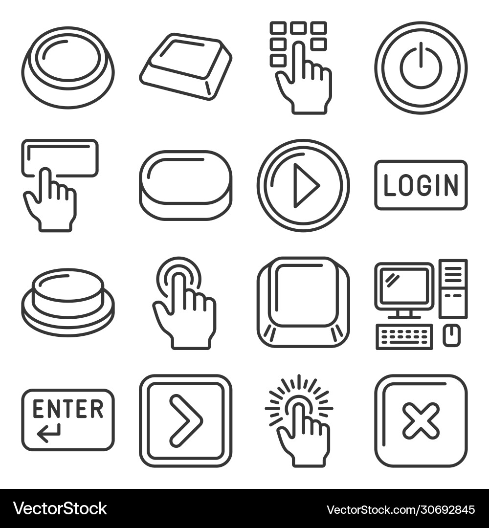 Button and key icons set on white background line vector image