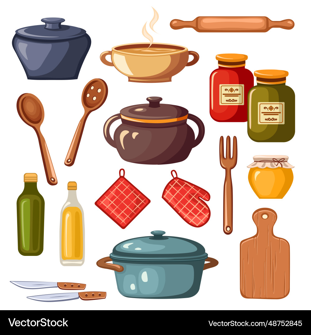 Collection of kitchen tools and utensils – Royalty-Free Vector | VectorStock, image size:1000x1080