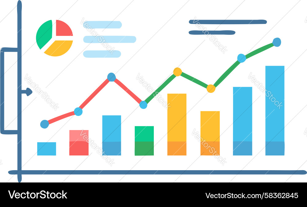 Data Analysis Charts - Bar & Line Graphs Vector Image