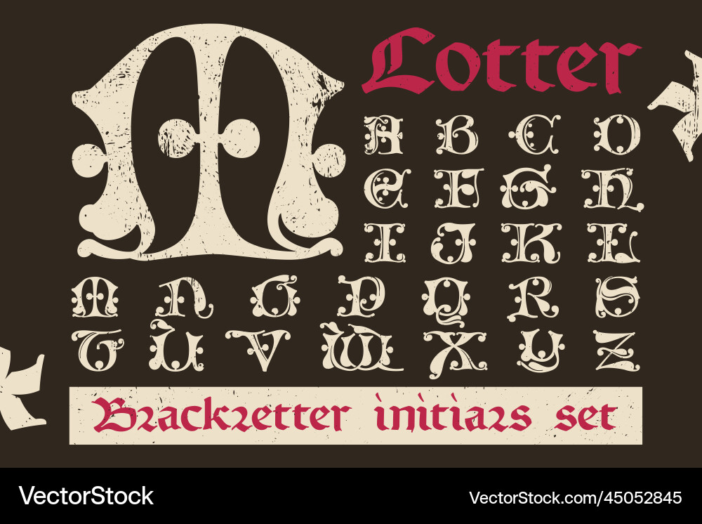 Drop cap alphabet set illuminated initials in old Drop cap alphabet set illuminated initials in old vector image