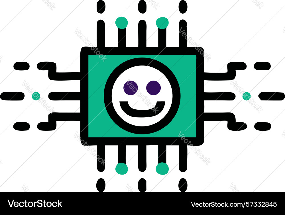 Happy processor smiling cpu chip icon for tech vector image