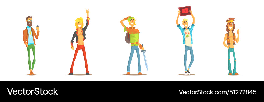 Man character of different subculture in standing Man character of different subculture in standing vector image