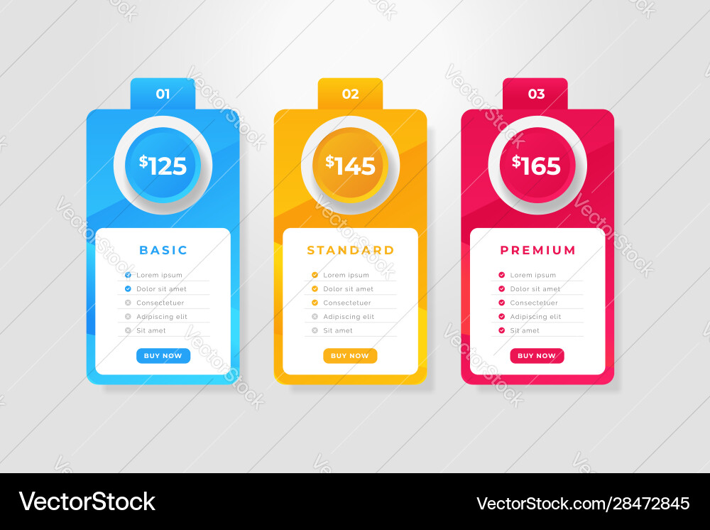 Modern colorful pricing table template price list Modern colorful pricing table template price list vector image