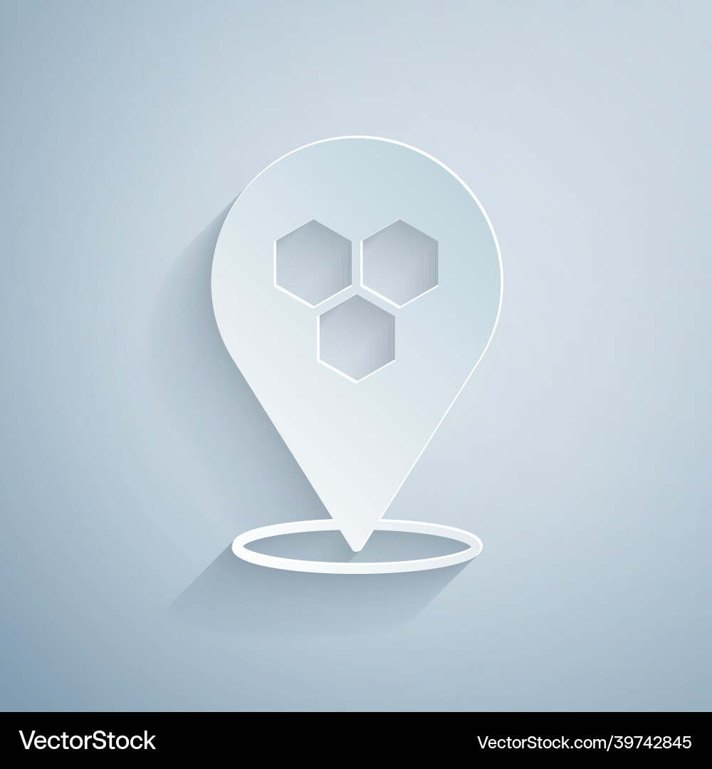 Paper cut honeycomb bee location map pin pointer Vector Image