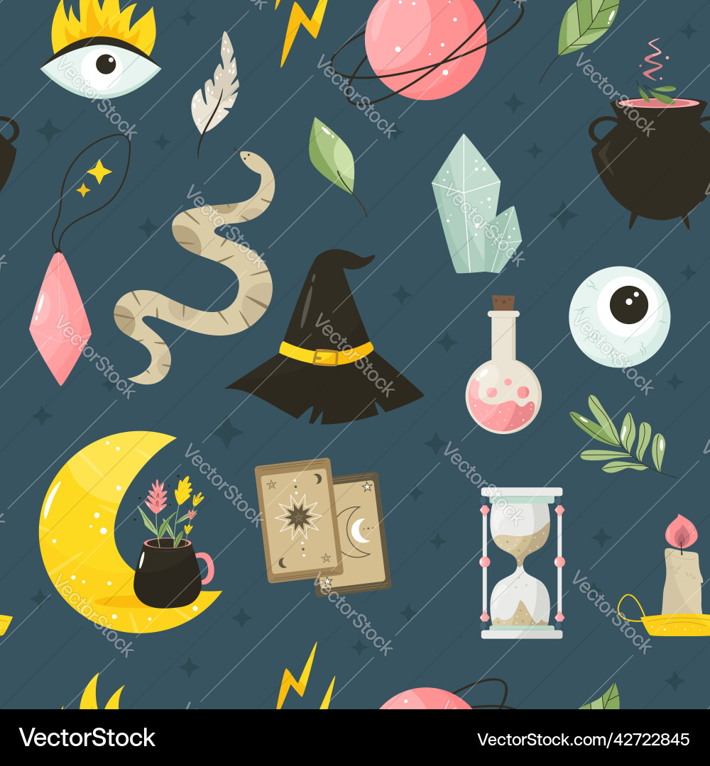 Seamless pattern with magic items symbols Seamless pattern with magic items symbols vector image