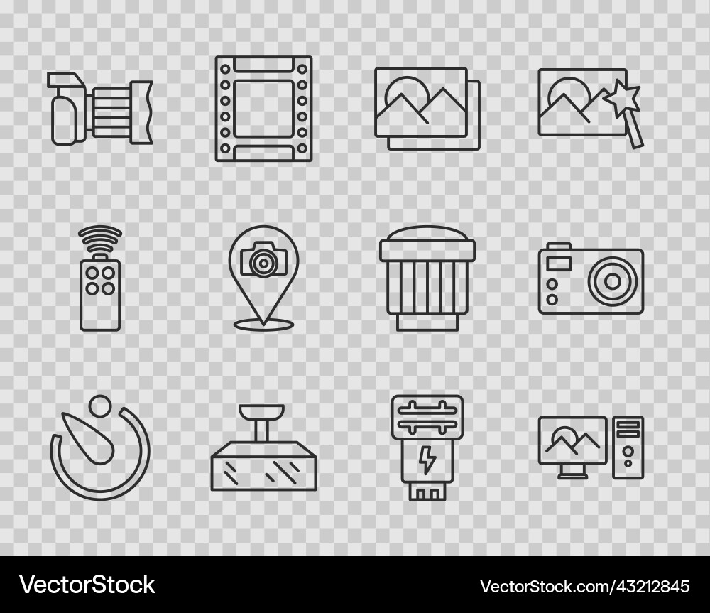 Set line camera timer photo retouching frame Set line camera timer photo retouching frame vector image