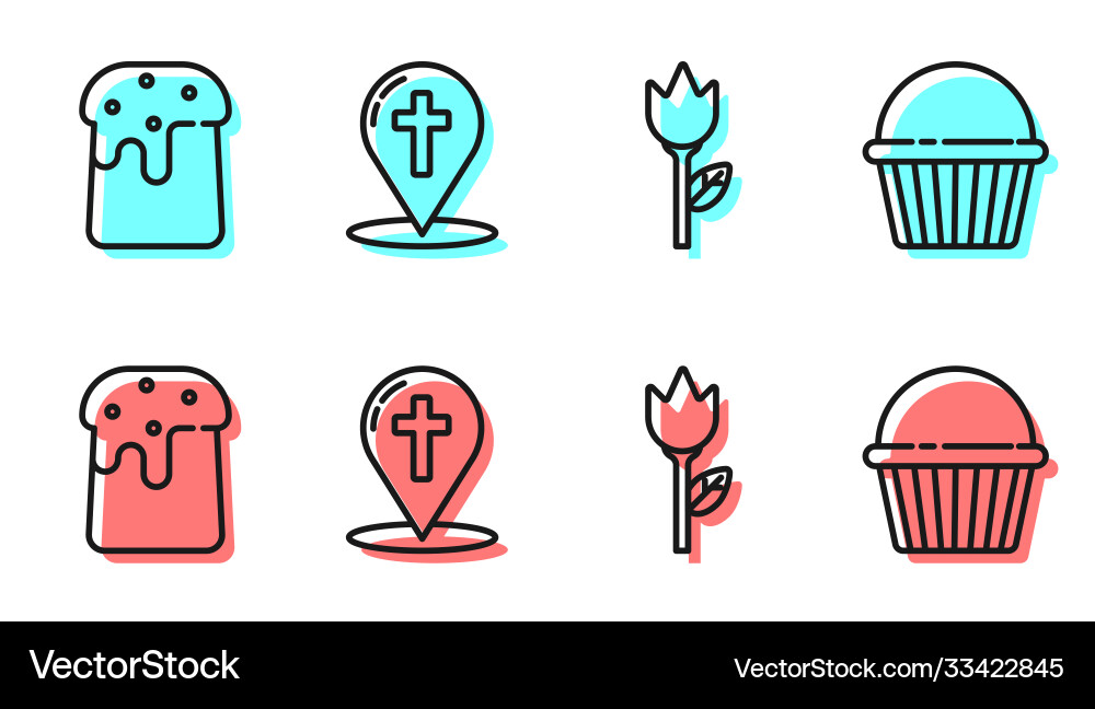 Set line flower tulip easter cake map pointer Set line flower tulip easter cake map pointer Vector Image