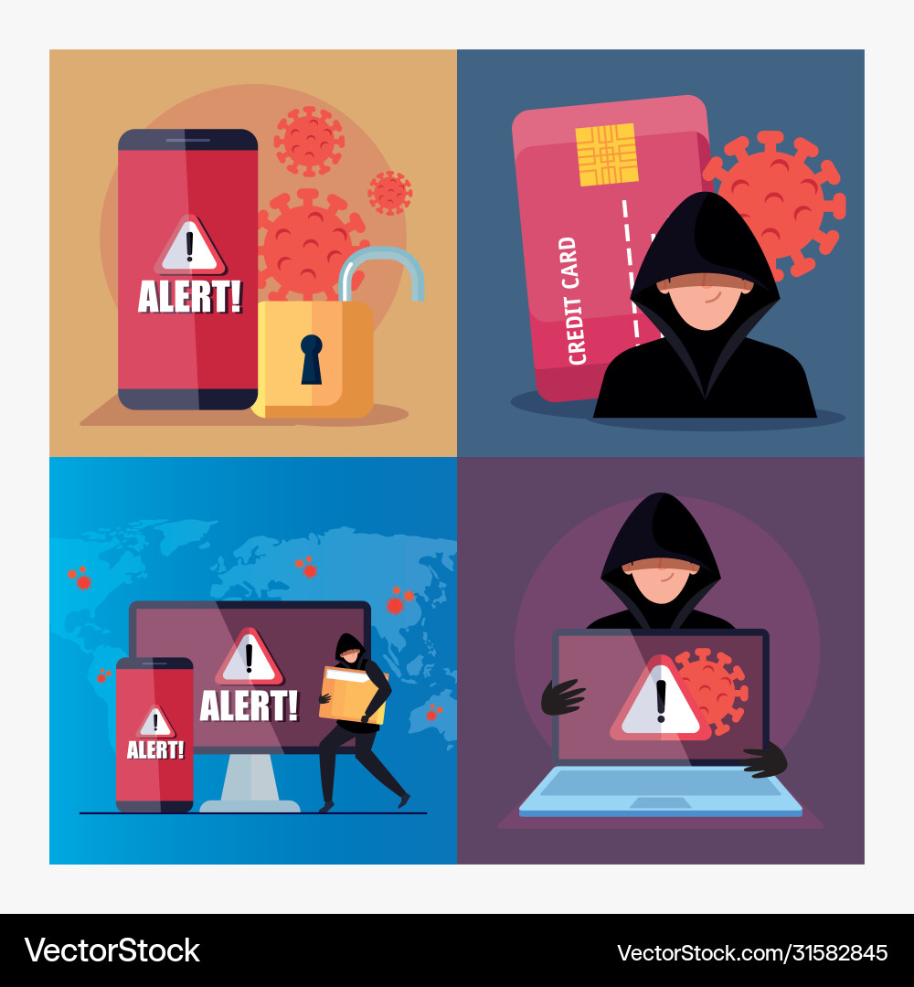 Set scenes hacker with devices electronics during Set scenes hacker with devices electronics during vector image