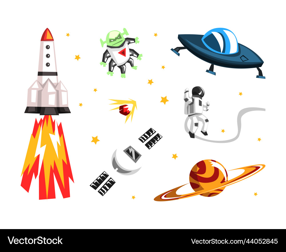 Space objects collection planet astronaut alien Space objects collection planet astronaut alien vector image
