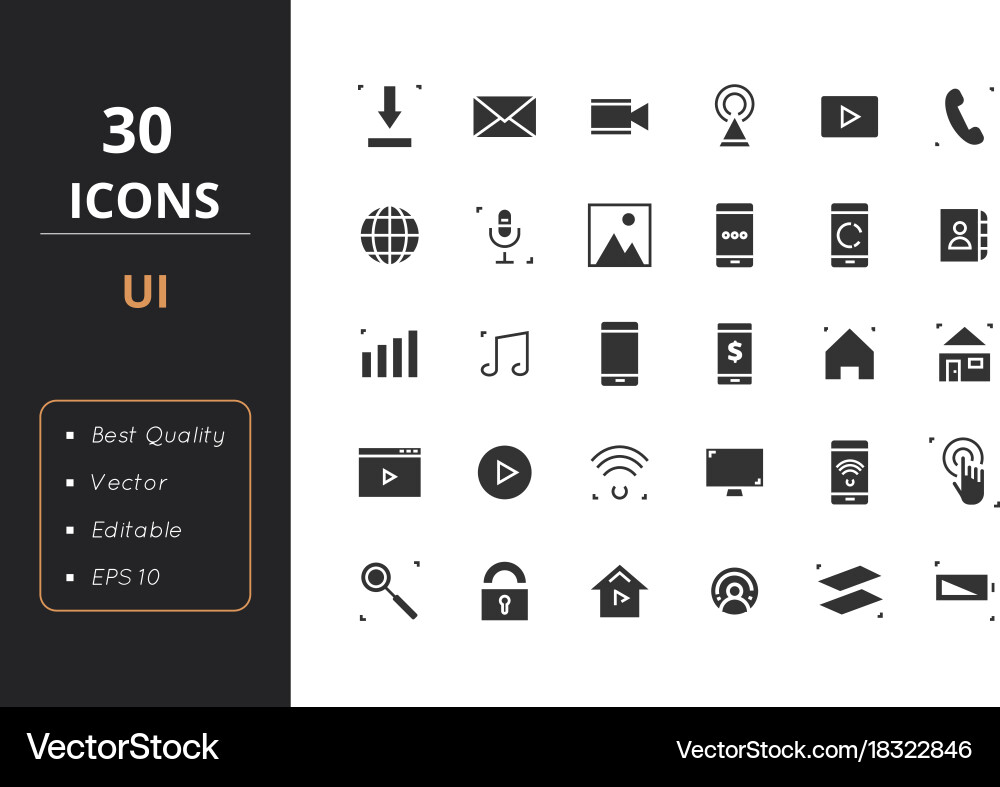 30 ui solid icons Vector Image