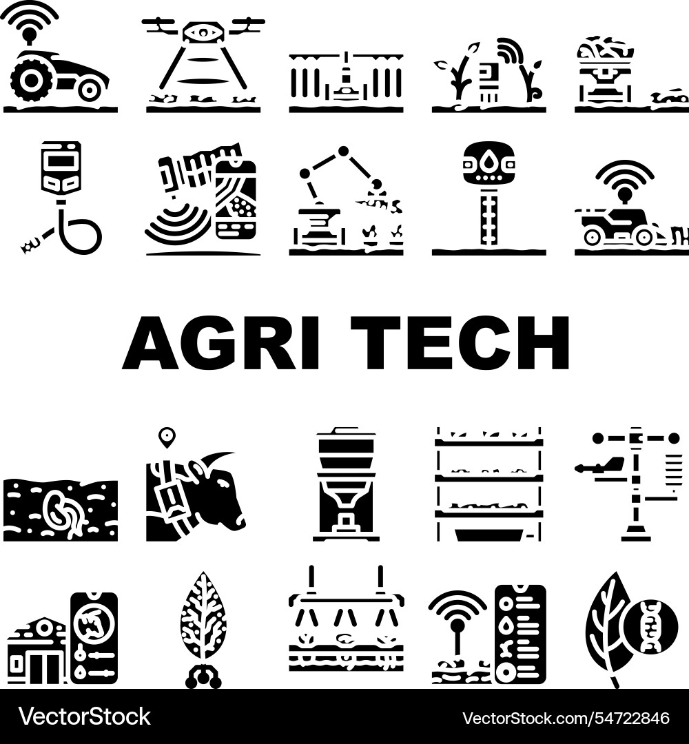 Agri tech precision drones iot icons set Agri tech precision drones iot icons set vector image