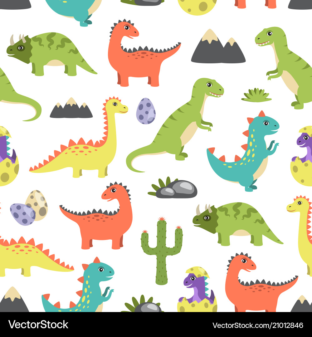 Dino Seamless Pattern - Dinosaurs & Eggs Vector Image