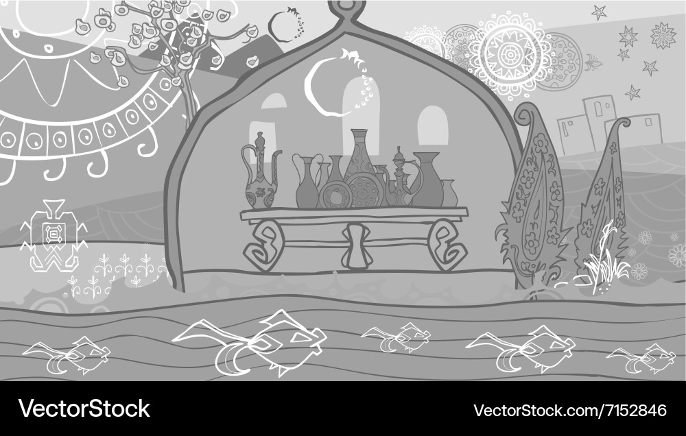 Drawing abstraction in oriental style tree Vector Image