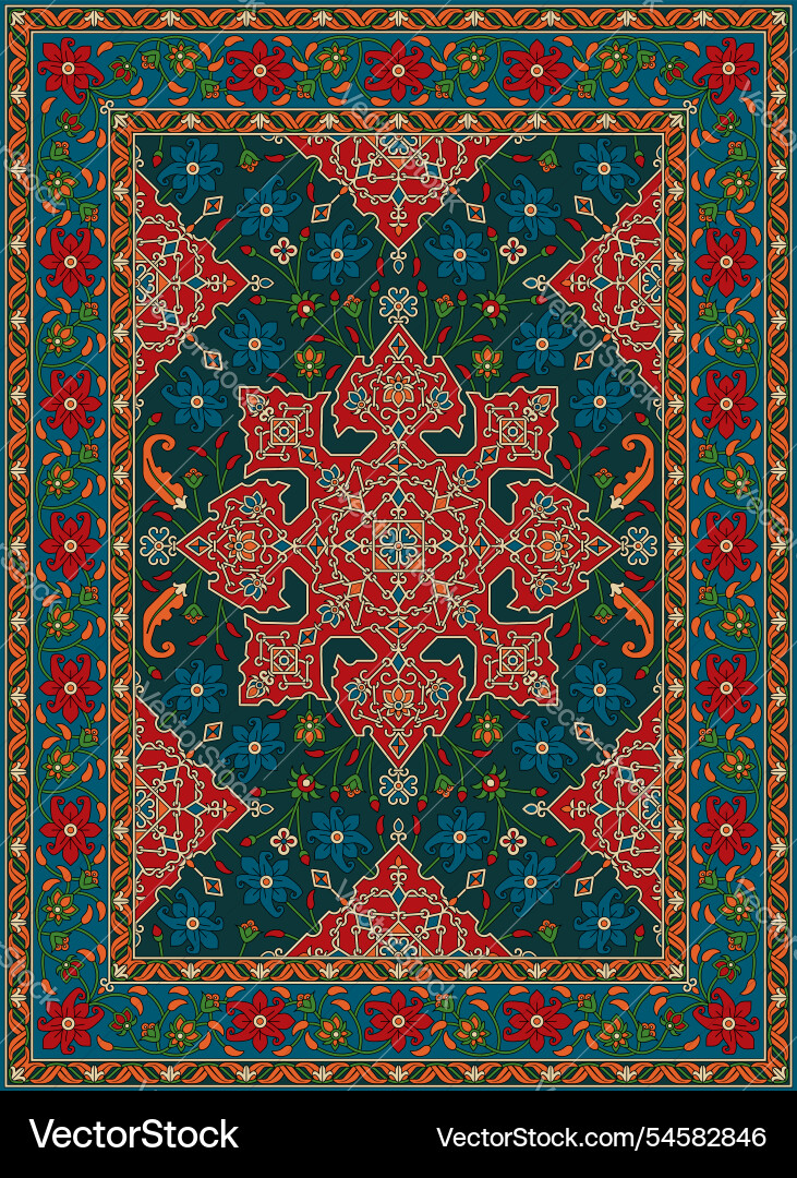 Floral design carpet rug with ethnic oriental Floral design carpet rug with ethnic oriental vector image