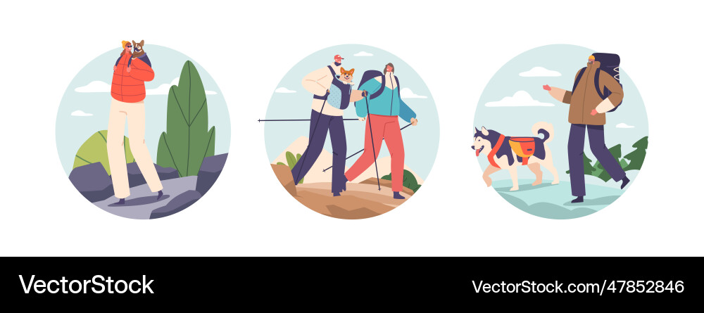 Isolated round icons or avatars with adventurous Vector Image