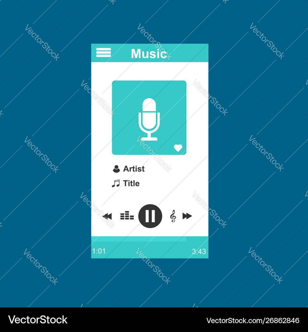 Media player application app template with flat Media player application app template with flat vector image