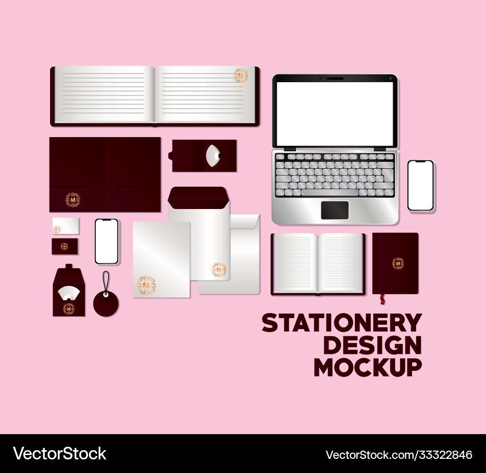 Mockup set with dark red branding design vector image