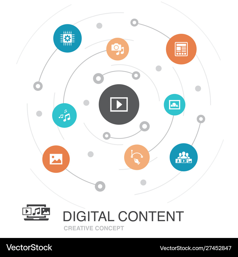 Digital content colored circle concept with simple vector image