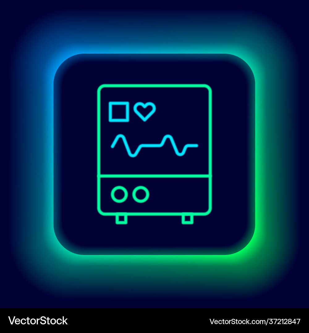 Glowing neon line computer monitor with cardiogram vector image