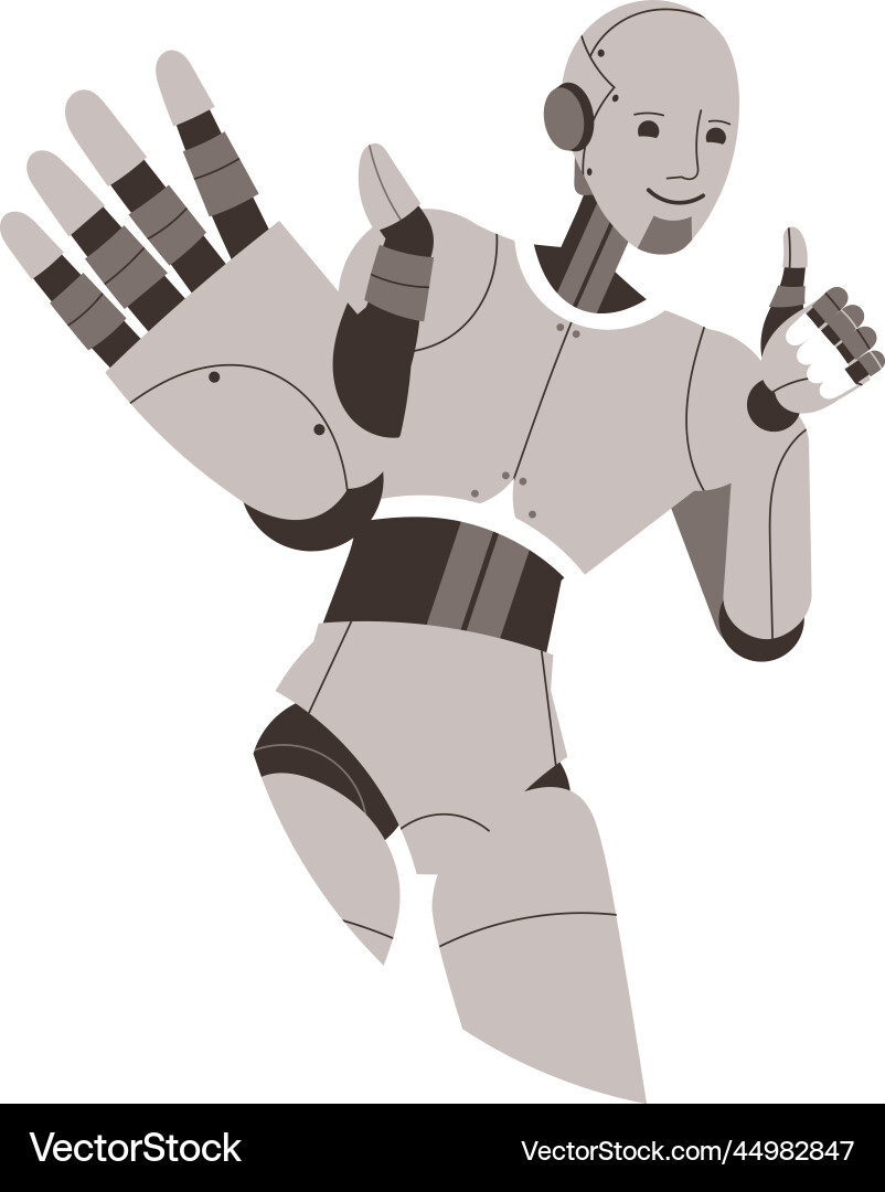 Metal humanoid robot machine smiling and showing Metal humanoid robot machine smiling and showing vector image