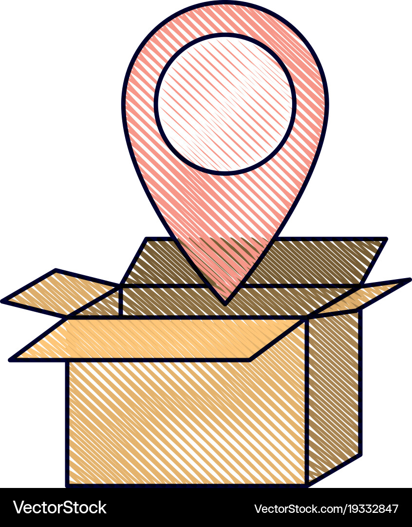 Opened cardboard box with map pointer on top Vector Image