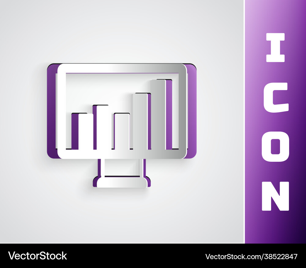 Paper cut computer monitor with graph chart icon Paper cut computer monitor with graph chart icon vector image