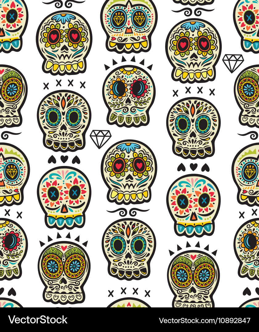 Seamless pattern with sugar skulls mexican day Vector Image