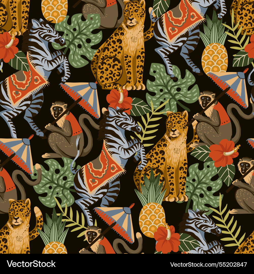 Seamless pattern with zebra leopard monkey Seamless pattern with zebra leopard monkey vector image